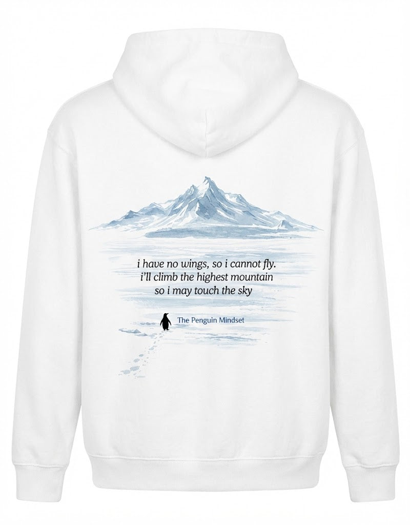 The Penguin Mindset Hoodie – Minimalist Inspirational Mountain Hoodie for Resilient Souls